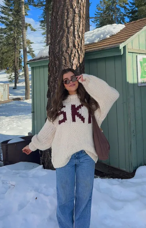 Jasmine Ski Cream Jacquard Chunky Knit Sweater made by Beginning Boutique