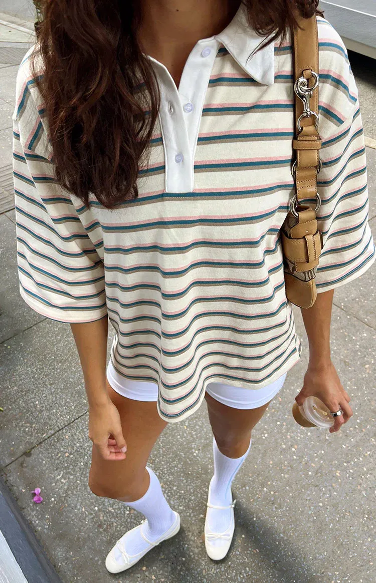 Tilda Green Stripe Polo Shirt sold by Beginning Boutique product image thumbnail 4