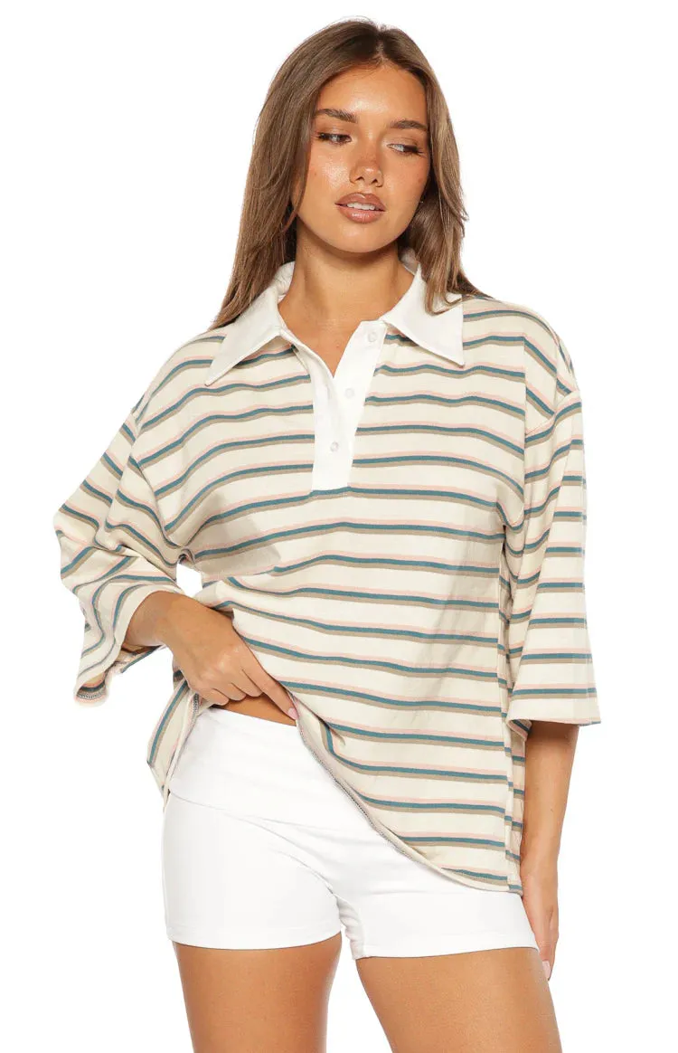 Tilda Green Stripe Polo Shirt sold by Beginning Boutique product image thumbnail 2