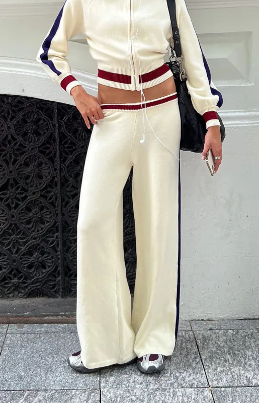 Luna Cream Knit Jacquard Track Pants sold by Beginning Boutique