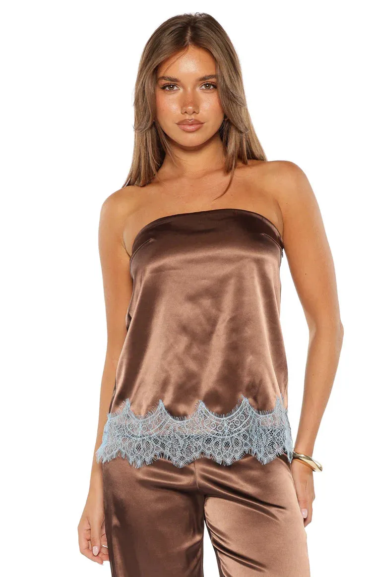 Shirley Brown Satin Lace Trim Strapless Top sold by Beginning Boutique product image thumbnail 2