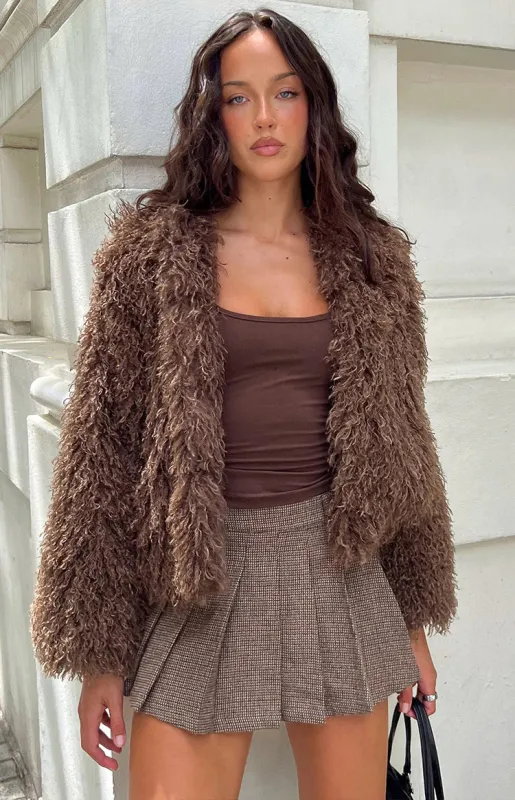 Margot Brown Shaggy Fur Jacket made by Beginning Boutique