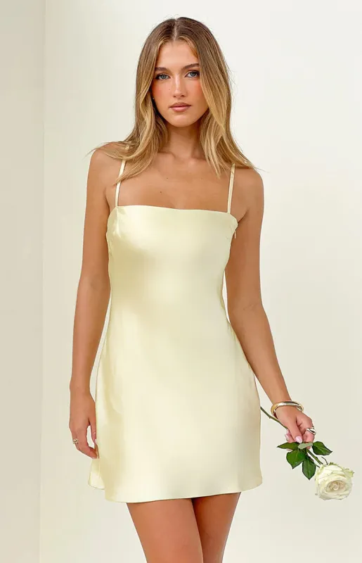 Chelsea Yellow Satin Mini Dress - PRE ORDER made by Beginning Boutique