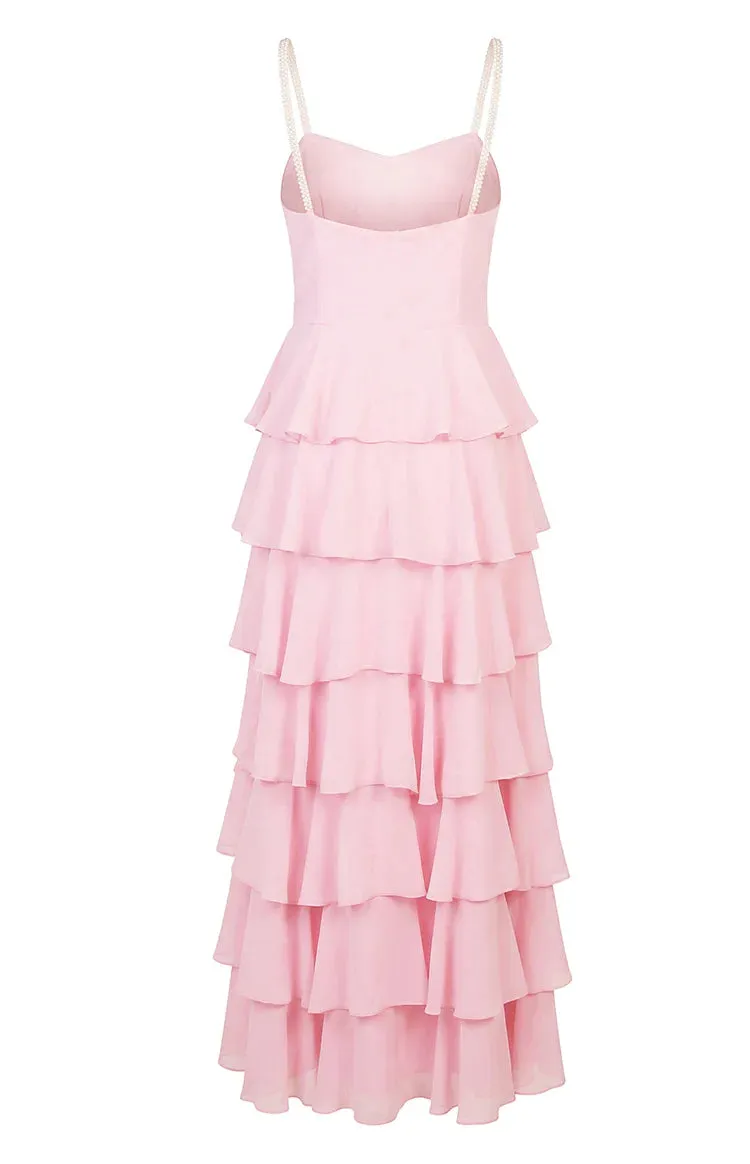Felicity Pink Pearl Strap Ruffle Maxi Dress - PRE ORDER sold by Beginning Boutique product image thumbnail 3