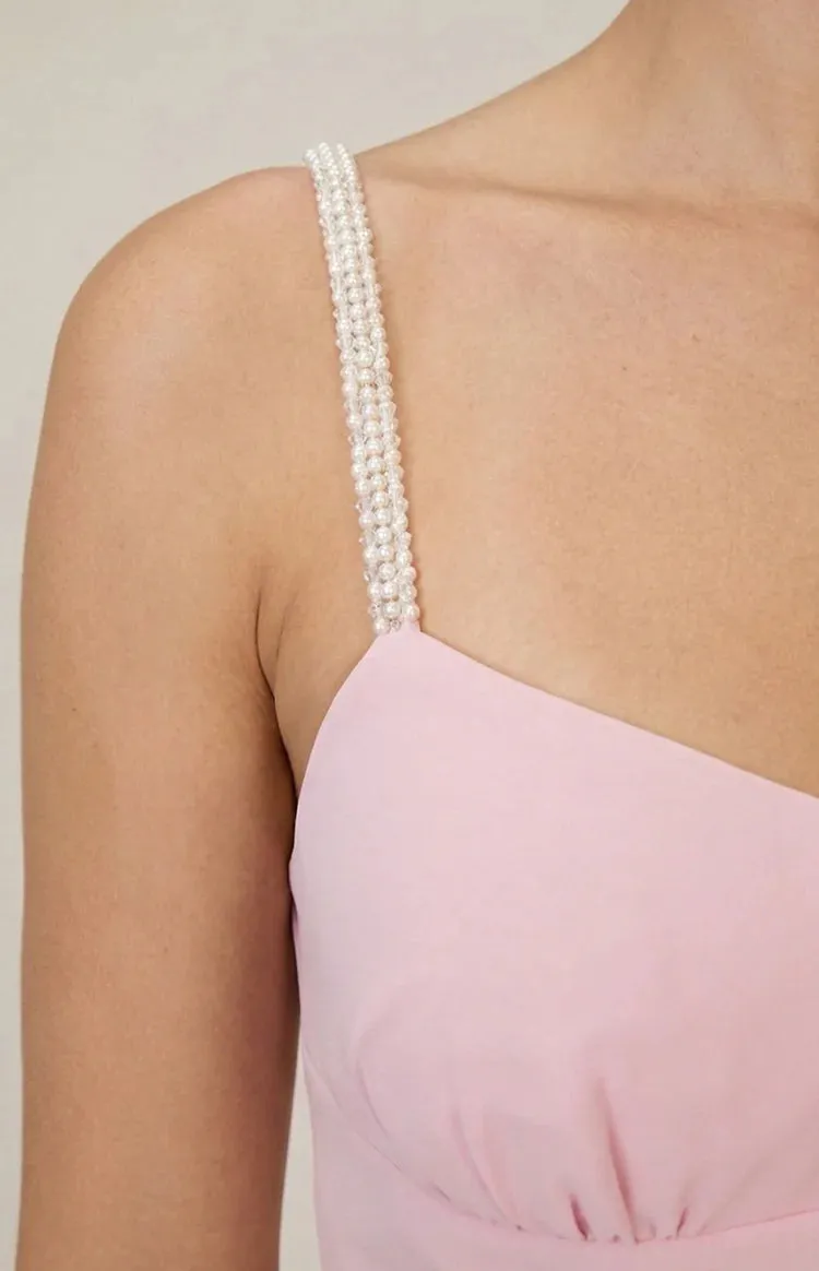 Felicity Pink Pearl Strap Ruffle Maxi Dress - PRE ORDER sold by Beginning Boutique product image thumbnail 4