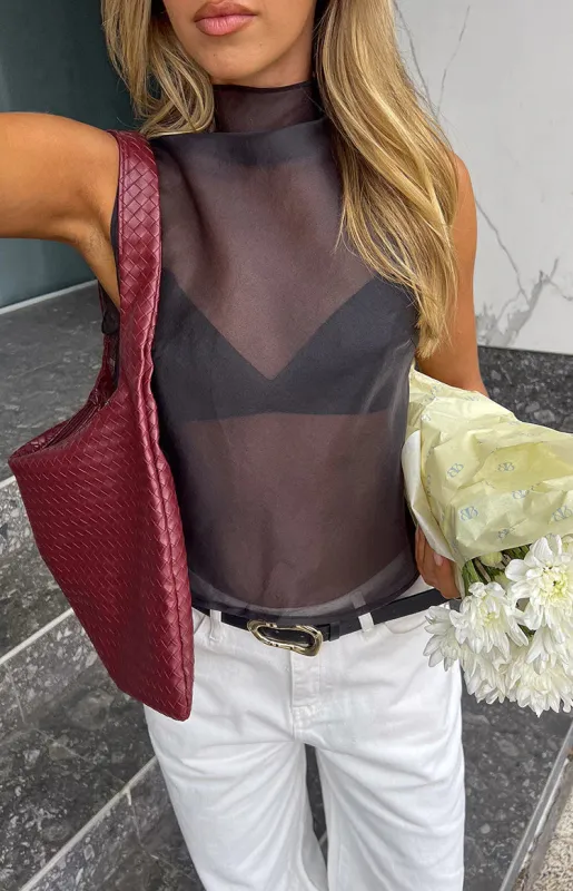 Blair Black High Neck Sheer Top made by Beginning Boutique