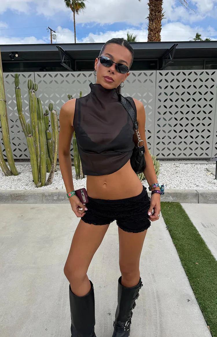 Blair Black High Neck Sheer Top sold by Beginning Boutique product image thumbnail 5