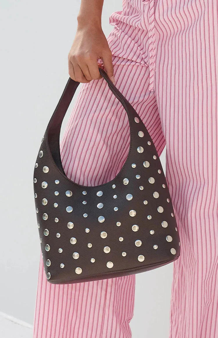 Peta & Jain Jenni Chocolate Pebbled Studded PU Bag sold by Beginning Boutique