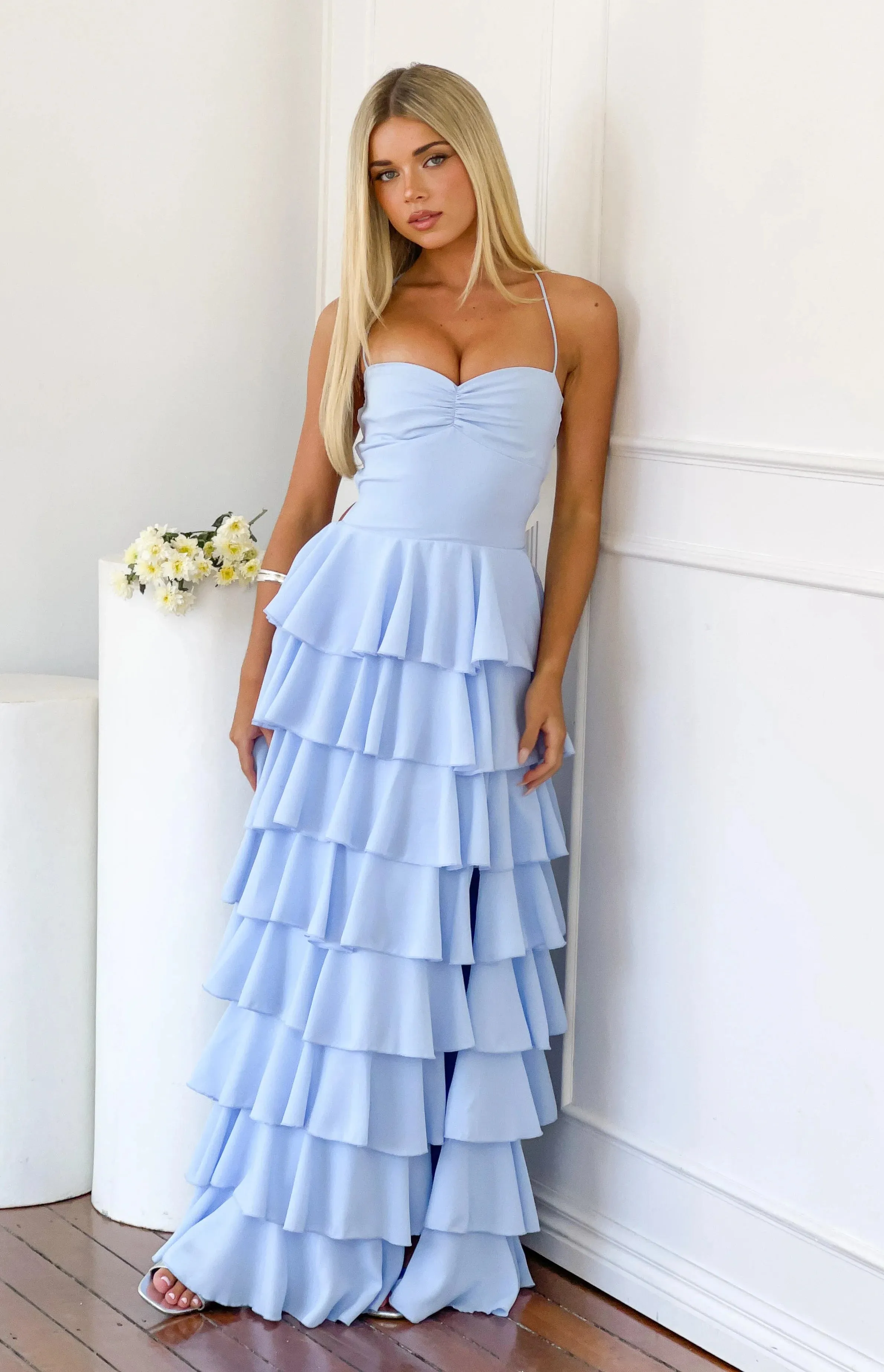 Georgie Blue Ruffle Maxi Dress sold by Beginning Boutique product image thumbnail 2