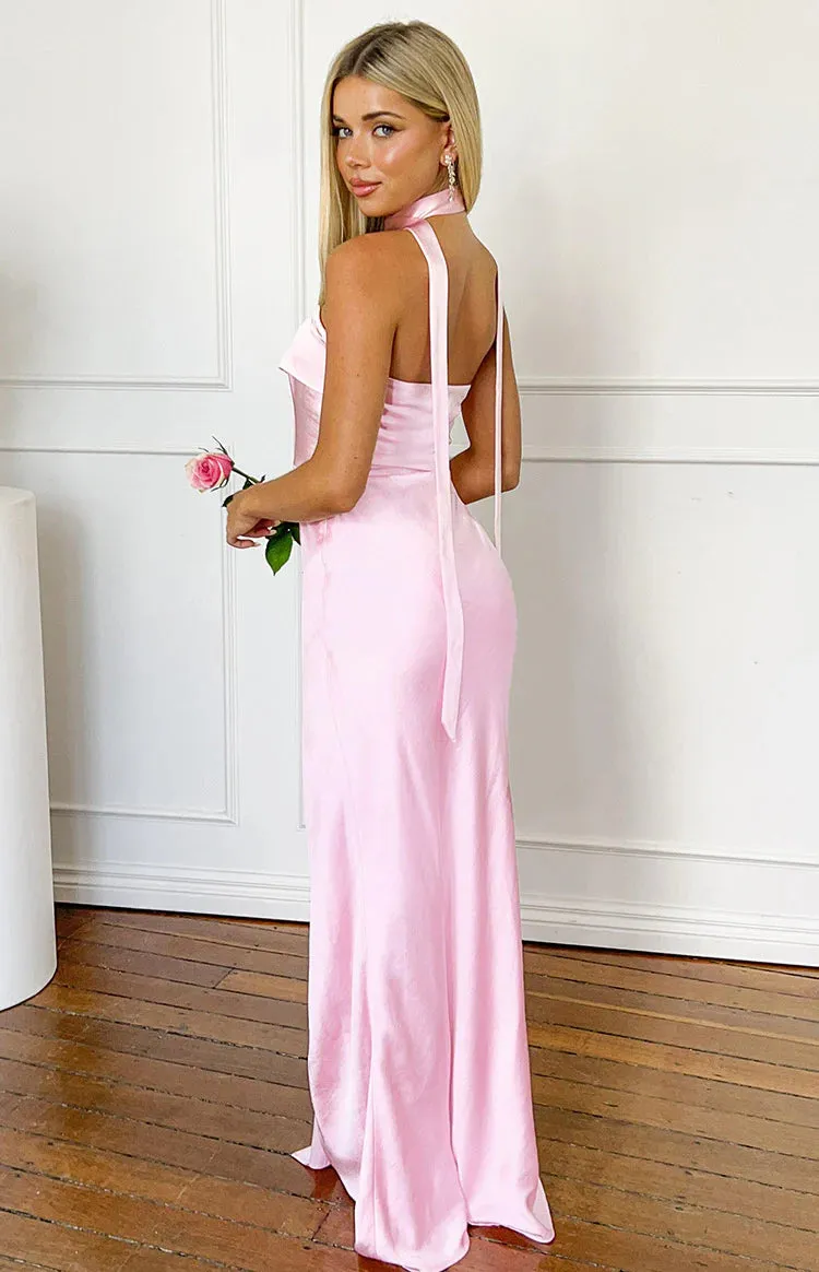 Shaelynn Pink Scarf Satin Strapless Maxi Dress sold by Beginning Boutique product image thumbnail 4