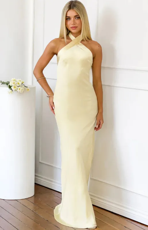 Jasmine Yellow Halter Neck Formal Maxi Dress made by Beginning Boutique