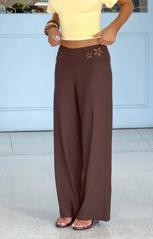 Alamara Brown Floral Detail Wide Leg Pants - PRE ORDER made by Beginning Boutique