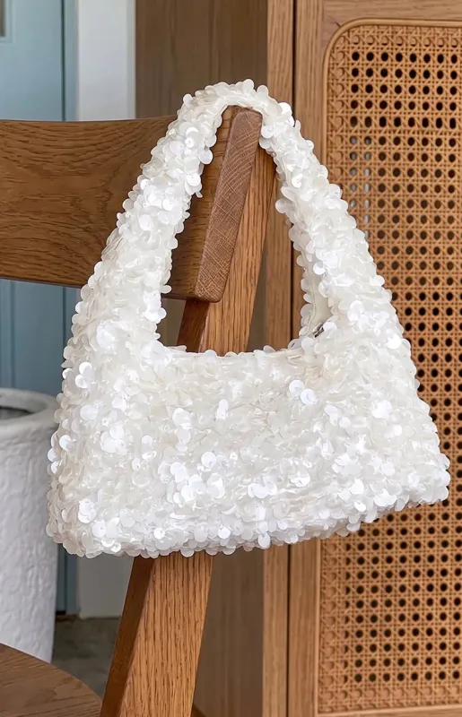 Tarquin White Sequin Shoulder Bag made by Beginning Boutique