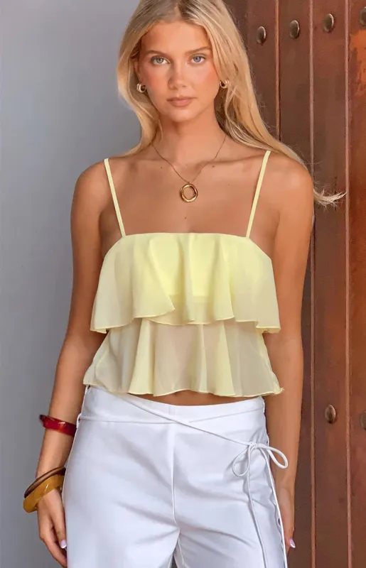 Sabina Yellow Ruffle Top made by Beginning Boutique