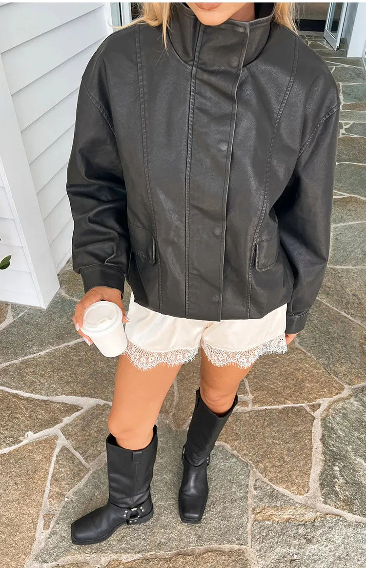 Blakely Black Funnel Neck PU Jacket sold by Beginning Boutique product image thumbnail 3