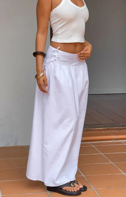 Jordy White Side Tie Maxi Skirt made by Beginning Boutique