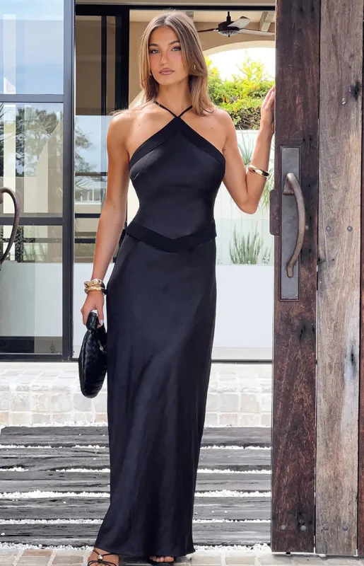 Larsa Black Satin Maxi Dress - PRE ORDER made by Beginning Boutique