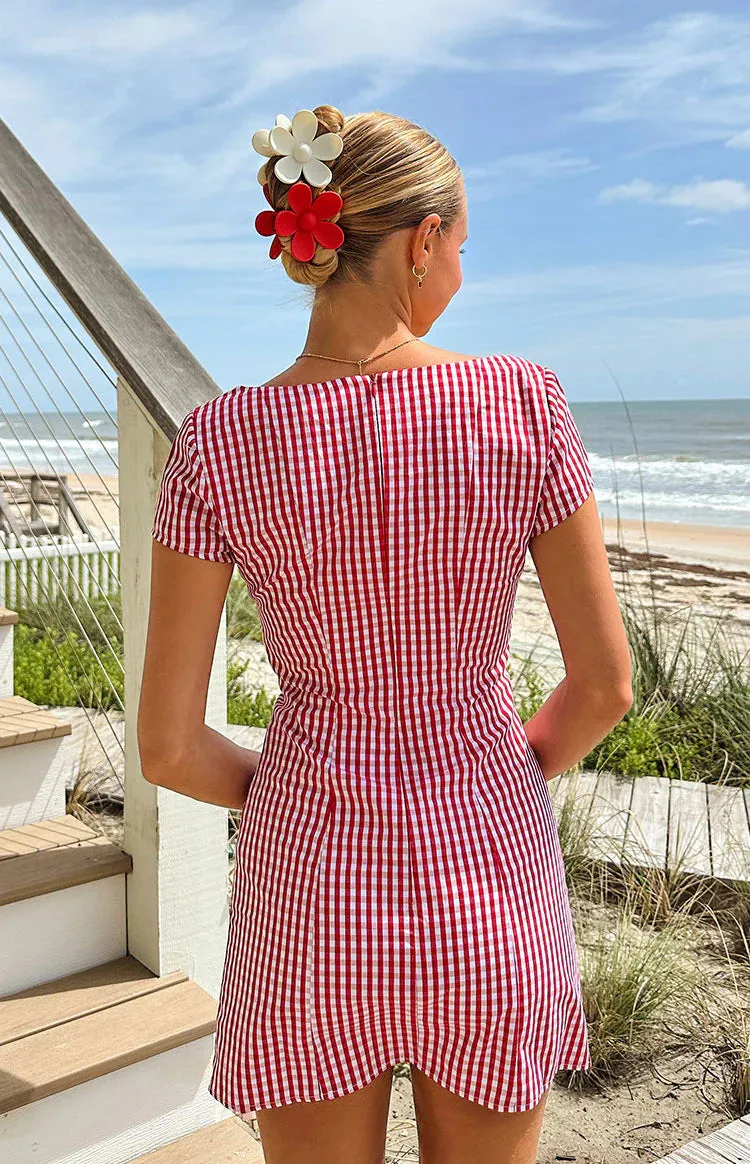 Lauree Red Gingham Button Front Mini Dress sold by Beginning Boutique product image thumbnail 4