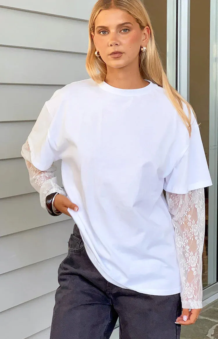 Jessica White Lace Long Sleeve Tee sold by Beginning Boutique