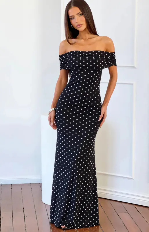 Cole Black Polka Mesh Maxi Dress made by Beginning Boutique