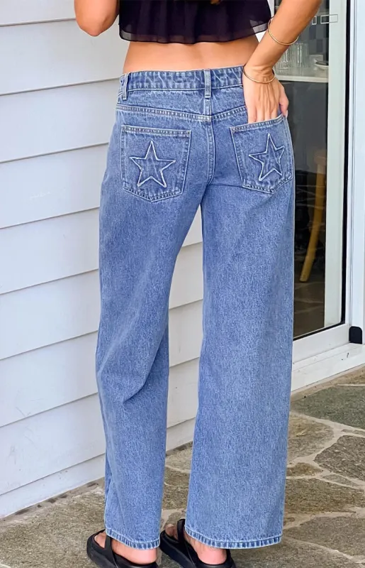 Clara Star Mid Wash Denim Low Rise Jeans made by Beginning Boutique