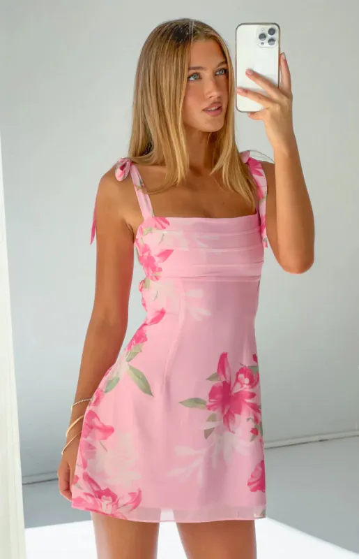 Akira Pink Floral Chiffon Tie Mini Dress - PRE ORDER made by Beginning Boutique