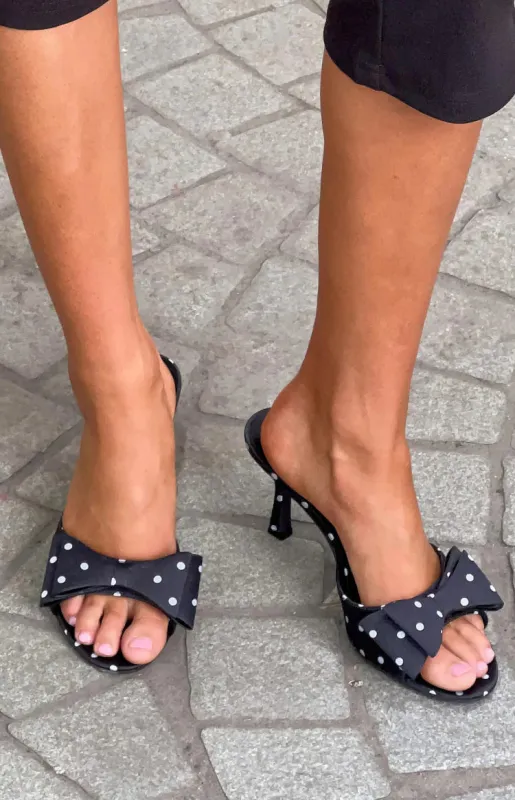 Eden Black Polka Dot Bow Front Heeled Mules made by Beginning Boutique
