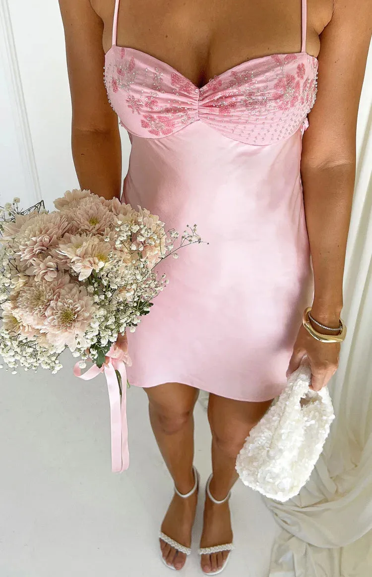 Chilli Pink Beaded Bust Satin Mini Dress sold by Beginning Boutique product image thumbnail 5