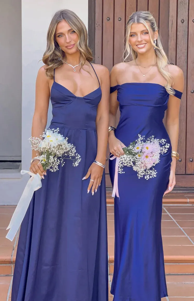 Chiara Navy Satin Maxi Dress sold by Beginning Boutique product image thumbnail 5
