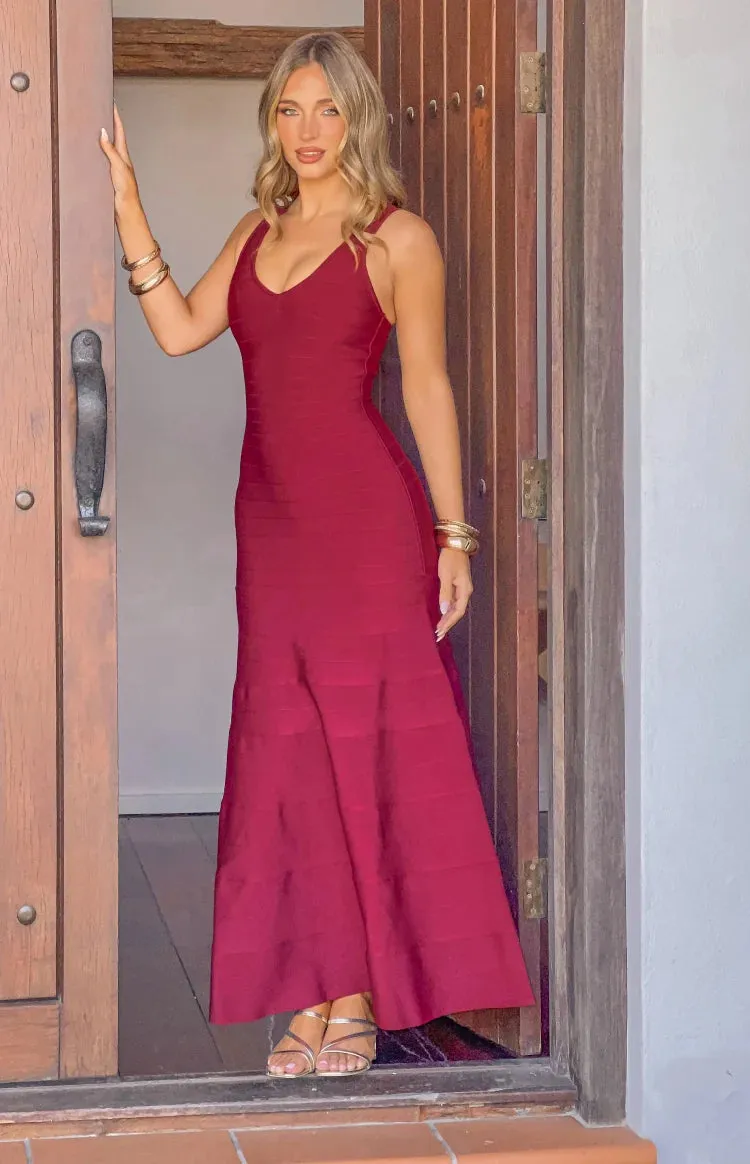 Fariah Burgundy Bandage Maxi Dress sold by Beginning Boutique product image thumbnail 3