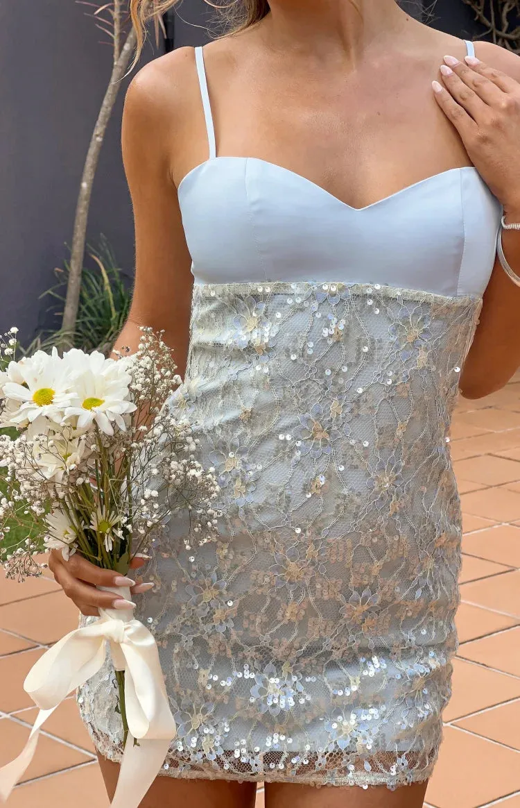 Marnia Blue Sequin Lace Satin Party Mini Dress sold by Beginning Boutique product image thumbnail 4