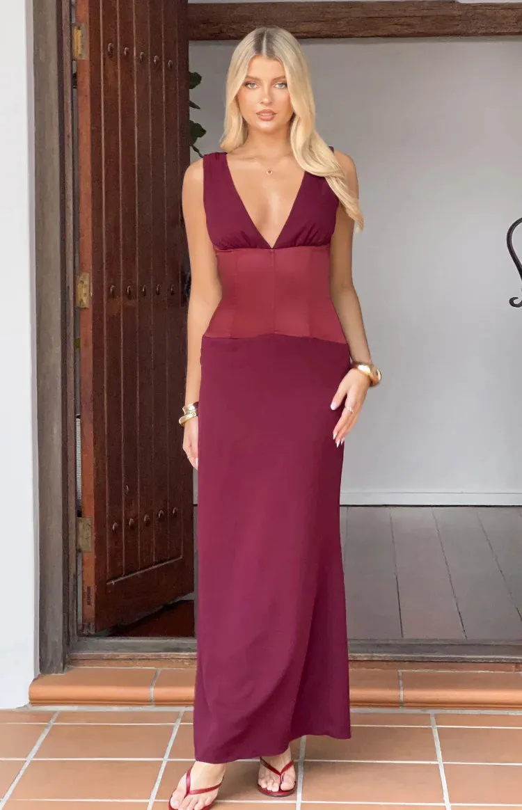 Lara Burgundy Contrast Satin Maxi Dress sold by Beginning Boutique product image thumbnail 2