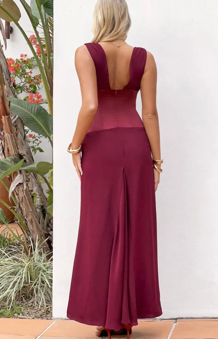 Lara Burgundy Contrast Satin Maxi Dress sold by Beginning Boutique product image thumbnail 4