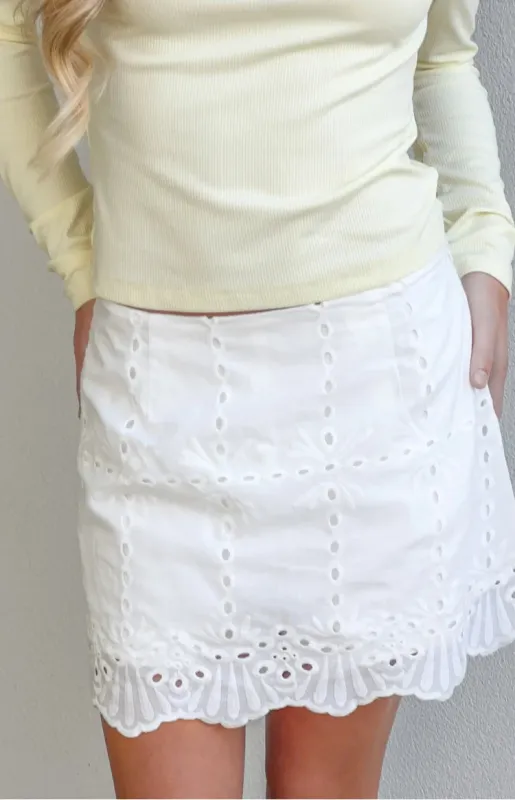 Ayla White Broderie Mini Skort made by Beginning Boutique