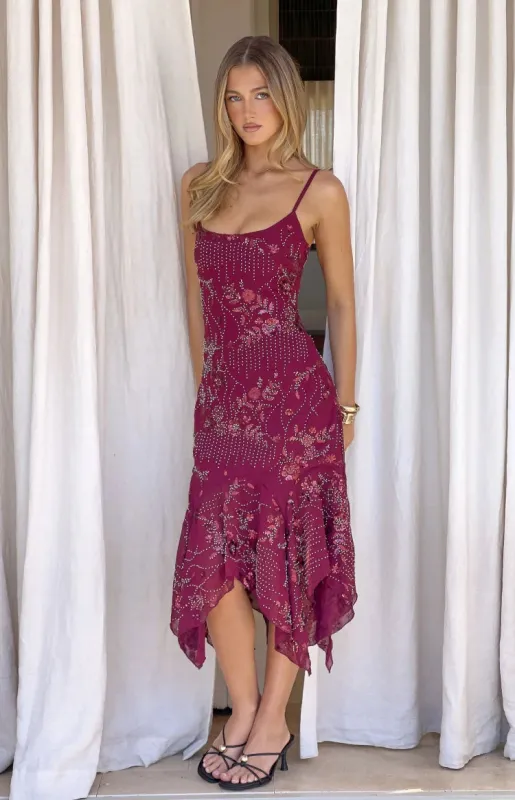Another World Plum Sequin Midi Dress made by Beginning Boutique