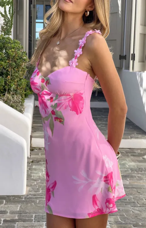 Marbelle Pink Floral Chiffon Party Mini Dress made by Beginning Boutique