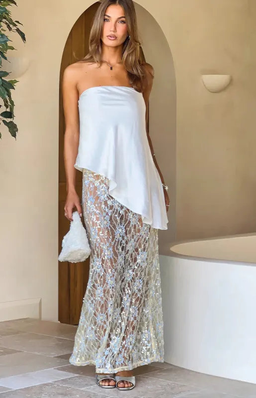 Sabella Pale Yellow Sequin Lace Maxi Skirt made by Beginning Boutique