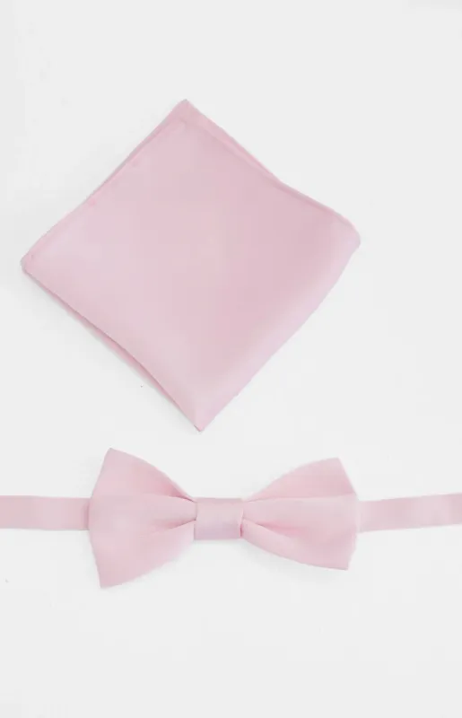 Abel Pink Bow Tie And Pocket Square Set made by Beginning Boutique