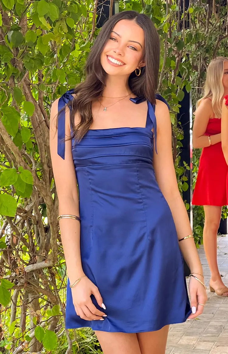 Azira Navy Tie Mini Dress sold by Beginning Boutique
