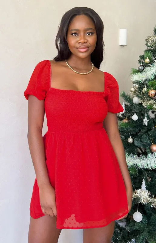Noel Red Mini Dress sold by Beginning Boutique