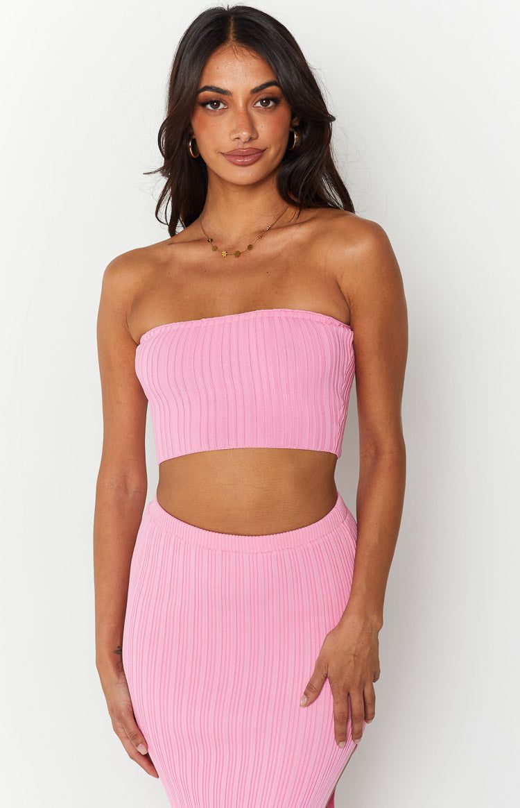 Summertime Pink Knit Bandeau Top sold by Beginning Boutique