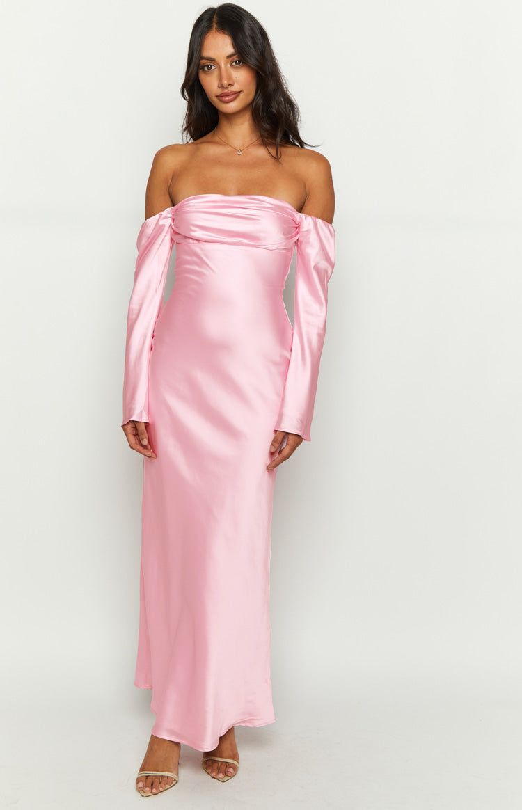 Alita Baby Pink Off The Shoulder Long Sleeve Maxi Formal Dress sold by Beginning Boutique