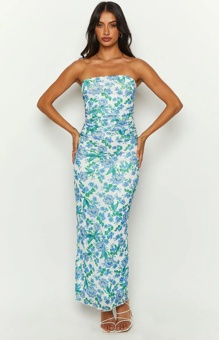 Imogen Blue Floral Strapless Maxi Dress sold by Beginning Boutique product image thumbnail 3