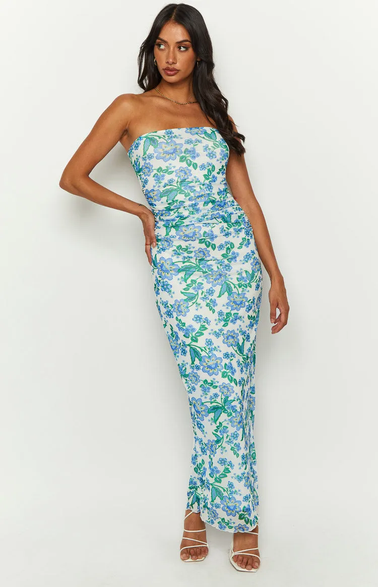 Imogen Blue Floral Strapless Maxi Dress sold by Beginning Boutique product image thumbnail 2