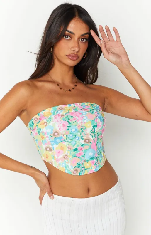 Bobbi Floral Strapless Corset Top sold by Beginning Boutique