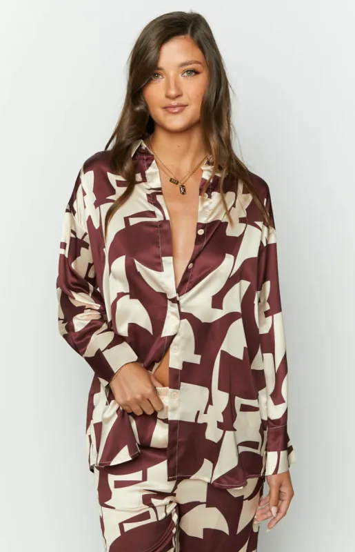 Journee Brown Print Shirt sold by Beginning Boutique