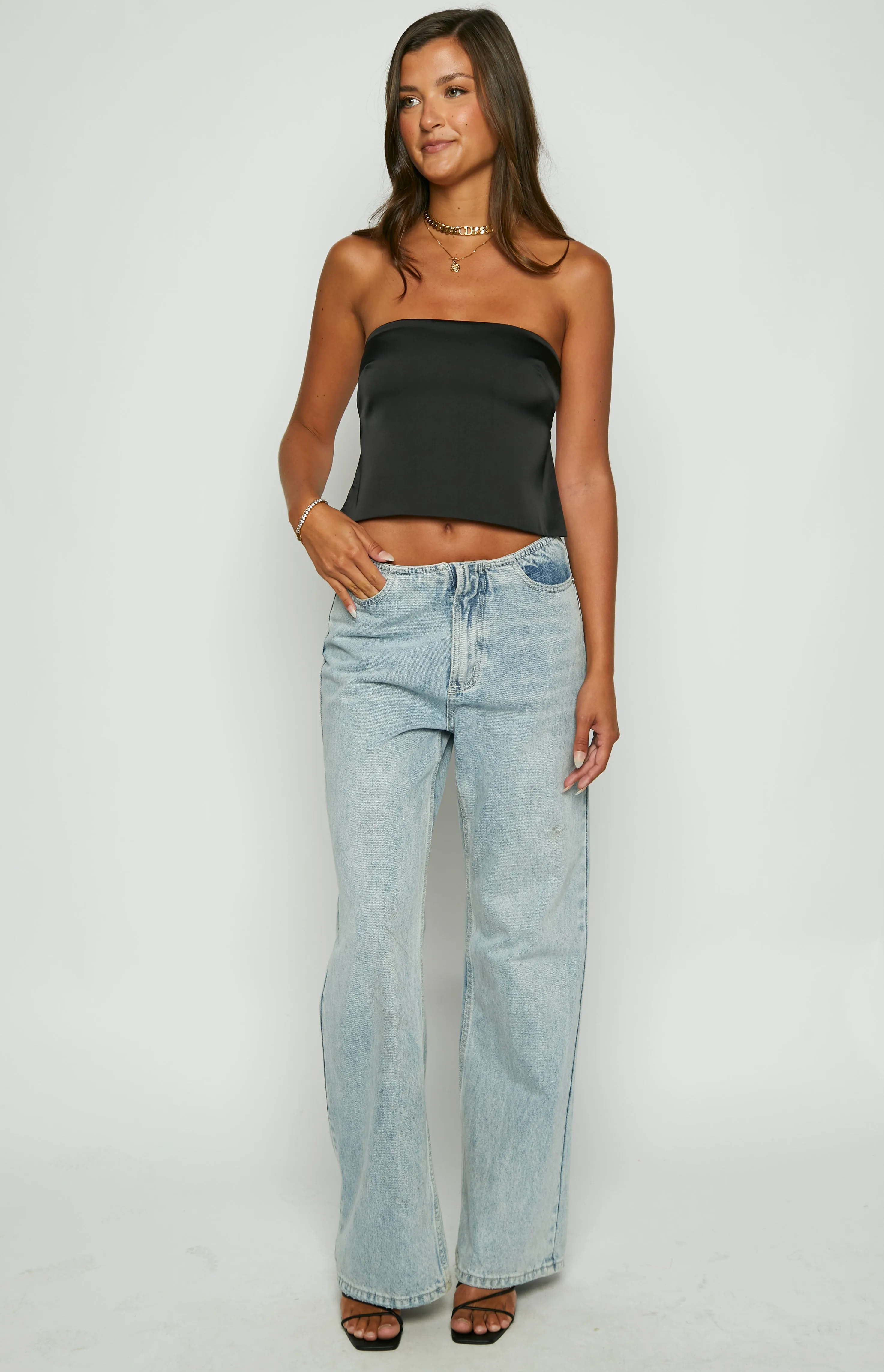 Ibiza Black Satin Strapless Top sold by Beginning Boutique product image thumbnail 3