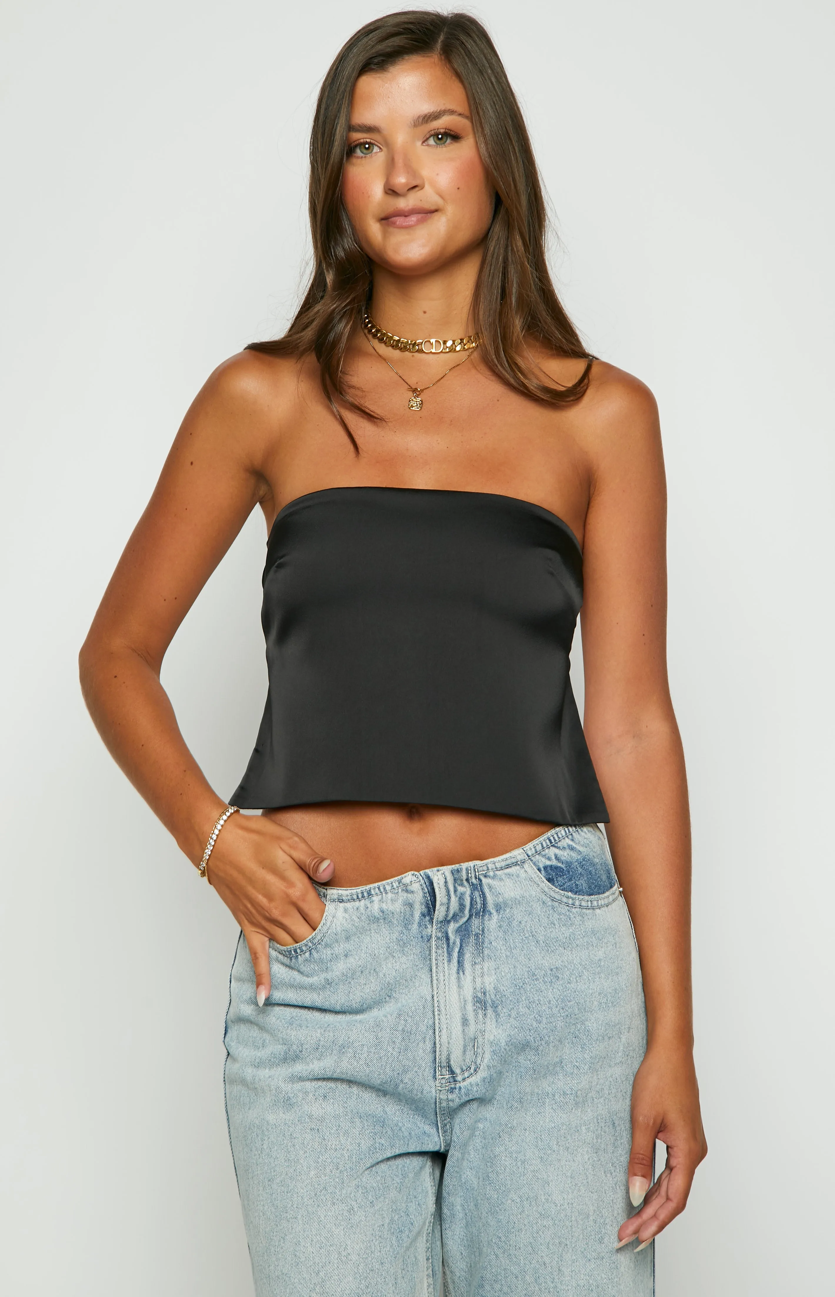 Ibiza Black Satin Strapless Top sold by Beginning Boutique product image thumbnail 2