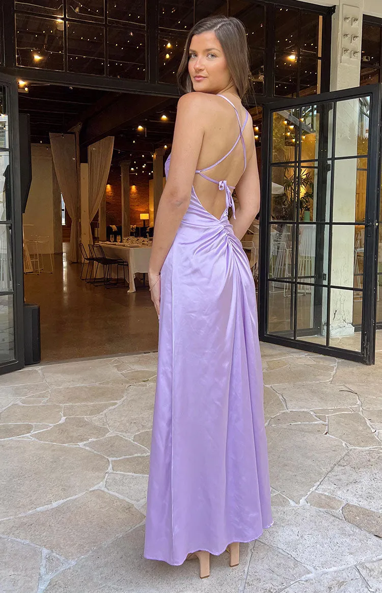 Blaise Lilac Satin Maxi Dress sold by Beginning Boutique