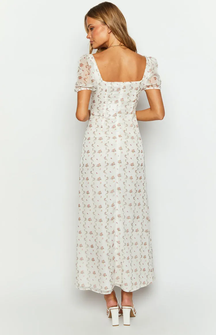 Clydie White Floral Cap Sleeve Midi Dress sold by Beginning Boutique product image thumbnail 5